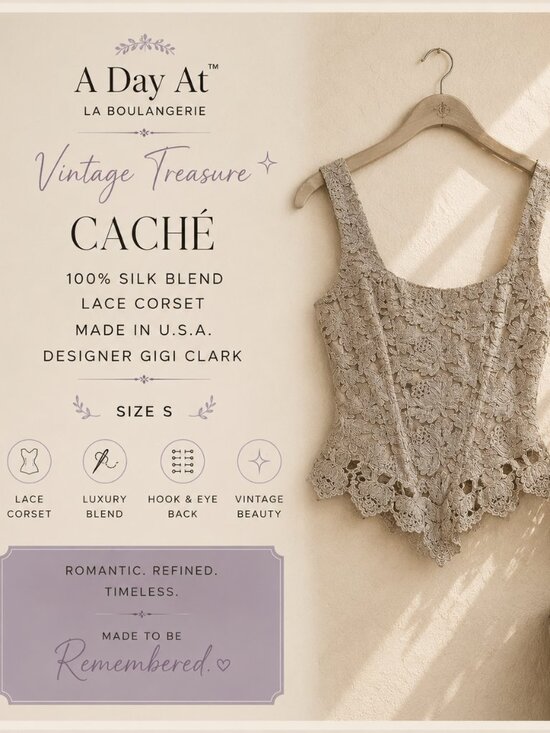 Cache Tops - Romantic Balletcore Vintage Lace Corset Caché Silk Blend Made USA Gigi Clark S